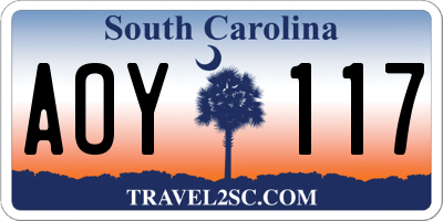 SC license plate AOY117