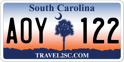SC license plate AOY122