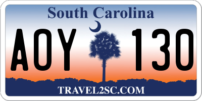 SC license plate AOY130