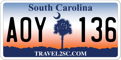 SC license plate AOY136