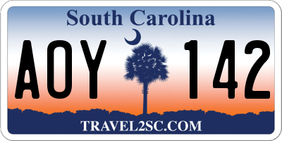 SC license plate AOY142