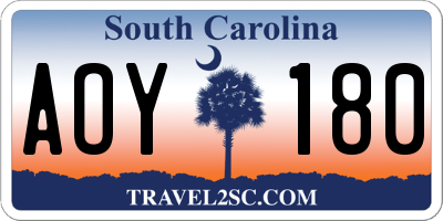 SC license plate AOY180