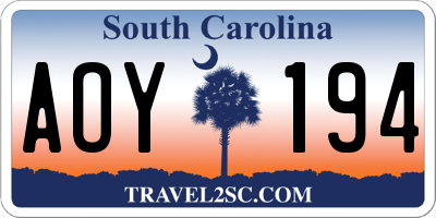 SC license plate AOY194