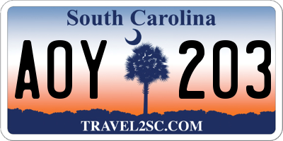 SC license plate AOY203