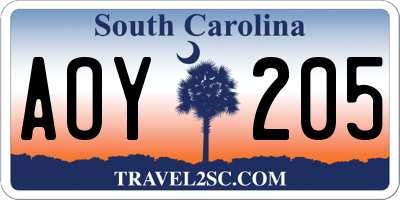 SC license plate AOY205