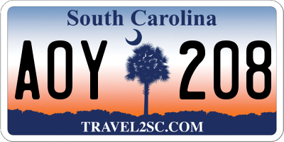 SC license plate AOY208