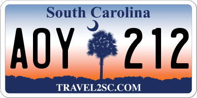 SC license plate AOY212