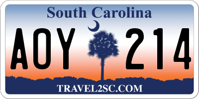 SC license plate AOY214