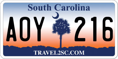 SC license plate AOY216