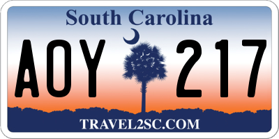 SC license plate AOY217