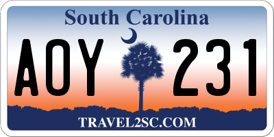 SC license plate AOY231