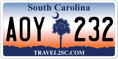 SC license plate AOY232