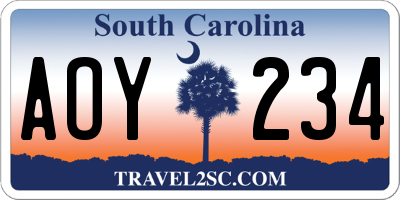 SC license plate AOY234