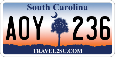 SC license plate AOY236