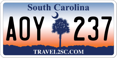 SC license plate AOY237