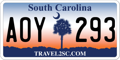 SC license plate AOY293