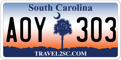 SC license plate AOY303
