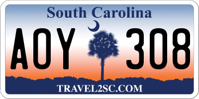 SC license plate AOY308