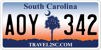 SC license plate AOY342
