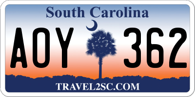 SC license plate AOY362