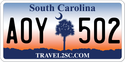 SC license plate AOY502