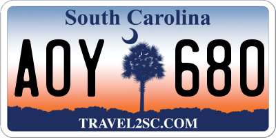 SC license plate AOY680