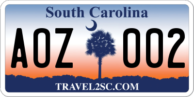 SC license plate AOZ002