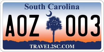 SC license plate AOZ003