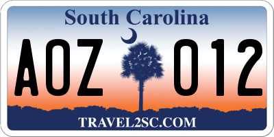 SC license plate AOZ012