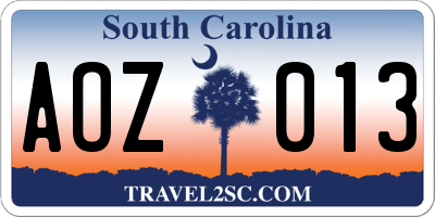 SC license plate AOZ013
