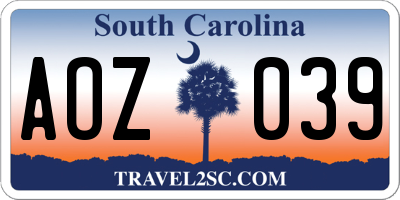 SC license plate AOZ039