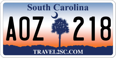SC license plate AOZ218
