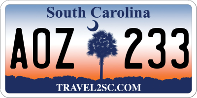 SC license plate AOZ233