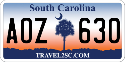 SC license plate AOZ630