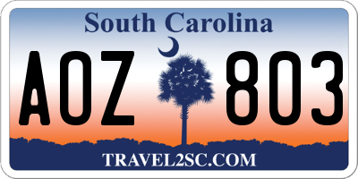 SC license plate AOZ803