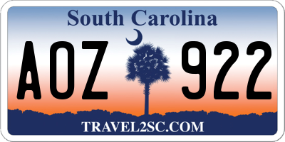 SC license plate AOZ922