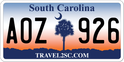 SC license plate AOZ926