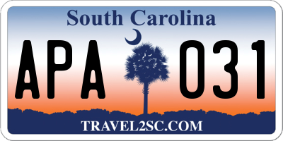 SC license plate APA031