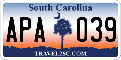 SC license plate APA039