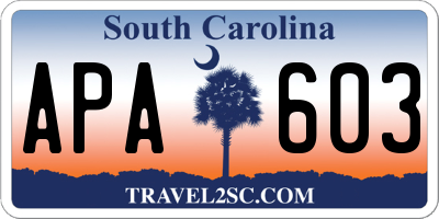 SC license plate APA603