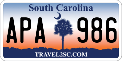 SC license plate APA986