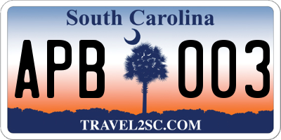 SC license plate APB003
