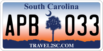 SC license plate APB033