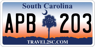 SC license plate APB203