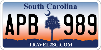 SC license plate APB989