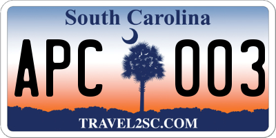 SC license plate APC003