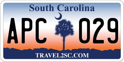 SC license plate APC029