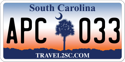SC license plate APC033