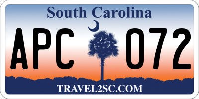 SC license plate APC072
