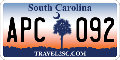 SC license plate APC092